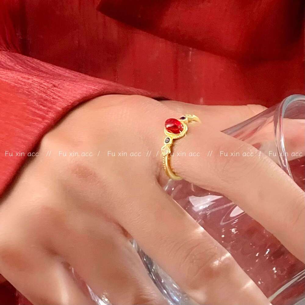 Blue and White Zircon Mancalong Style Light Luxury Niche Open Ring Fashion Simple High-end Feel Jewelry 1bb