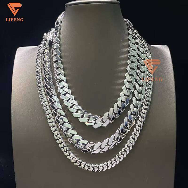 Hiphop Jewelry 815Mm Flat Sterling Sier Silicon Stone Ice Buckle Miami Cuban Chain Necklace
