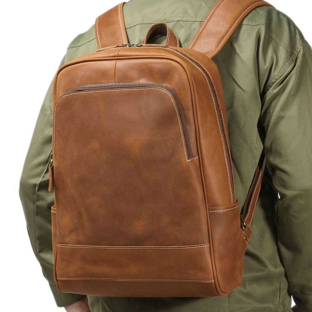 LUOKIR Vintage Men's Crazy Horse Genuine Leather Travel Backpack Large Capacity Cowhide Laptop School Bag 250731