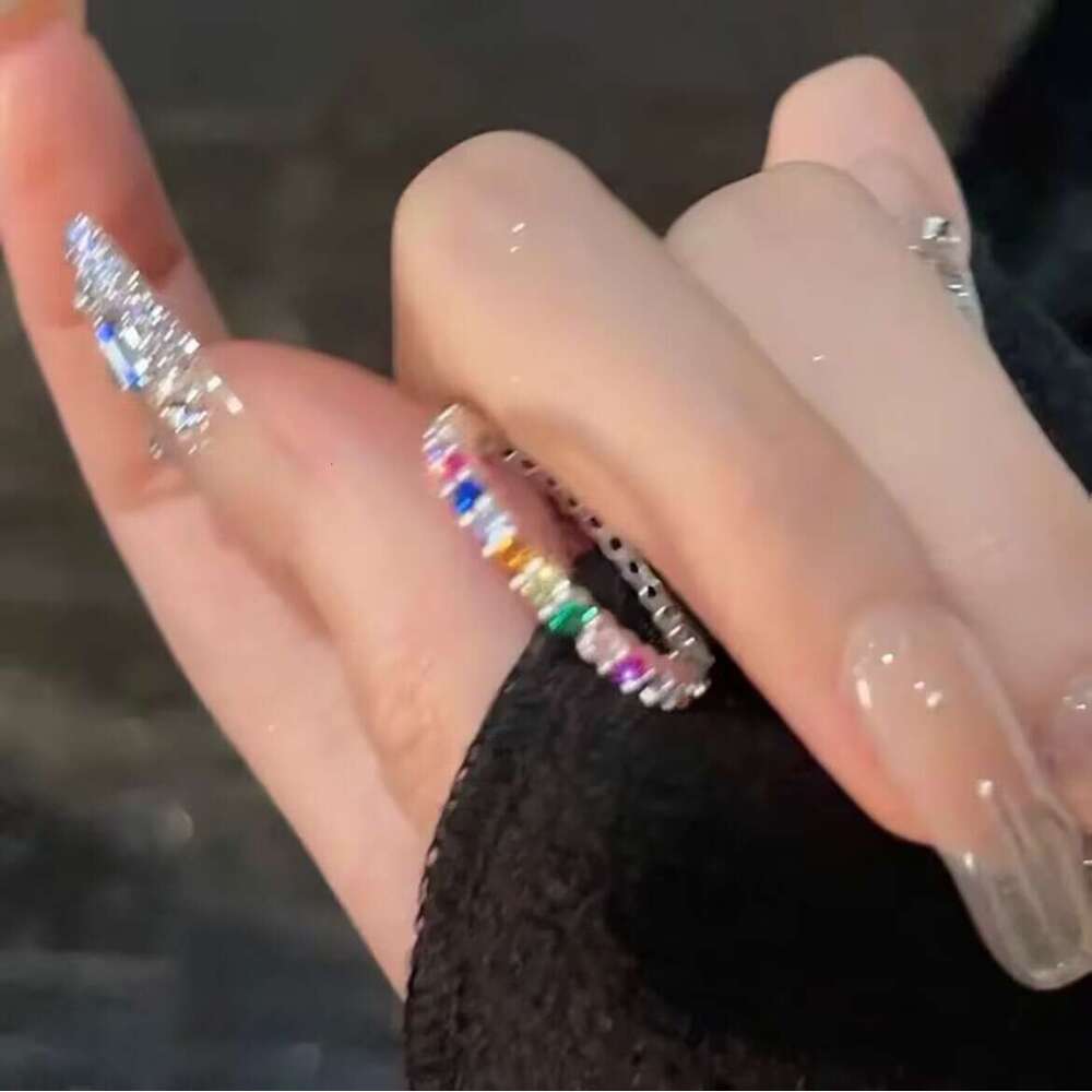 Colorful Zircon INS Ring for Women, Niche Design, Personalized High-End Adjustable Open Ring, Trendy Summer bfa