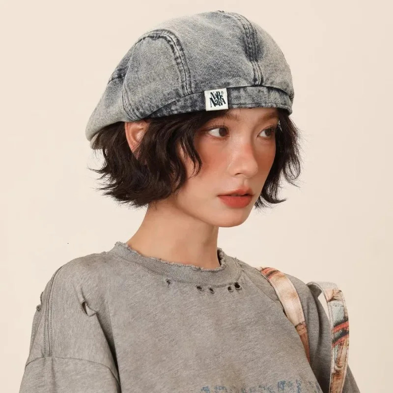 Vintage Denim Beret Hat for Women Fashion Retro Blue Cotton French Baker Boy Cap Ladies Slouchy Casual Chic 250730