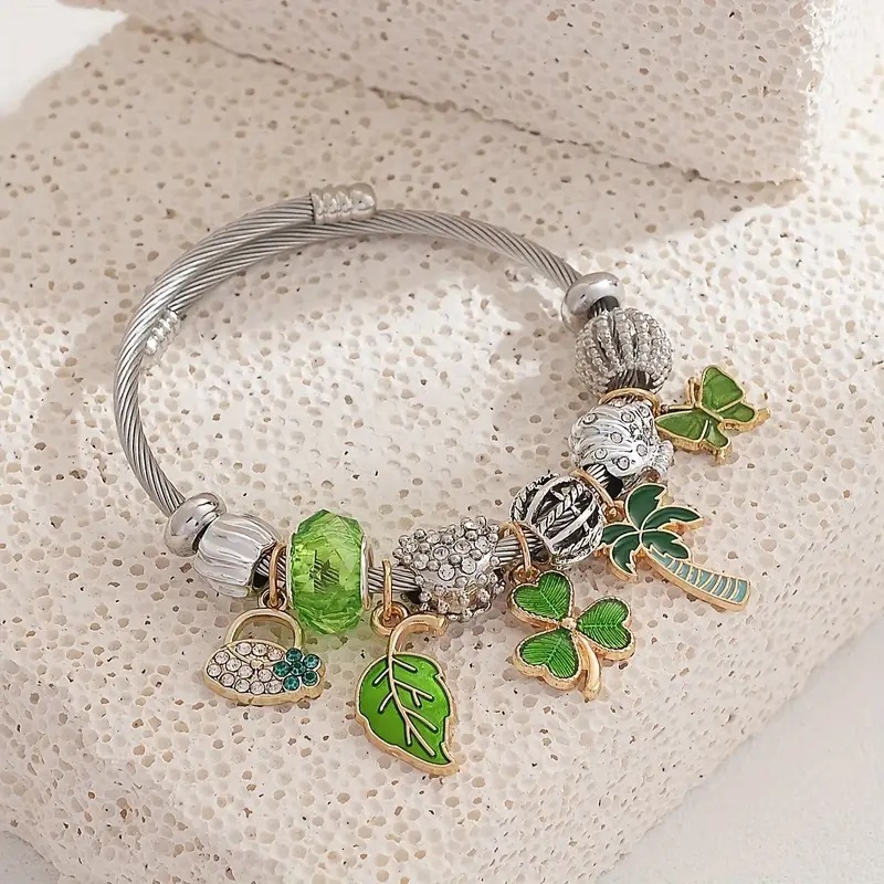European and American New Style Personality Key Heart Bee Designer bracelet Mesh Handmade Beaded Crystal Stainless Madam Steel Bracelet for Women