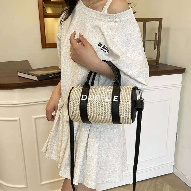 New Ins Style Simple Letter Shoulder Bag Women Lightweight Bucket Purse Large Capacity Crossbody for Dating Campus Daily