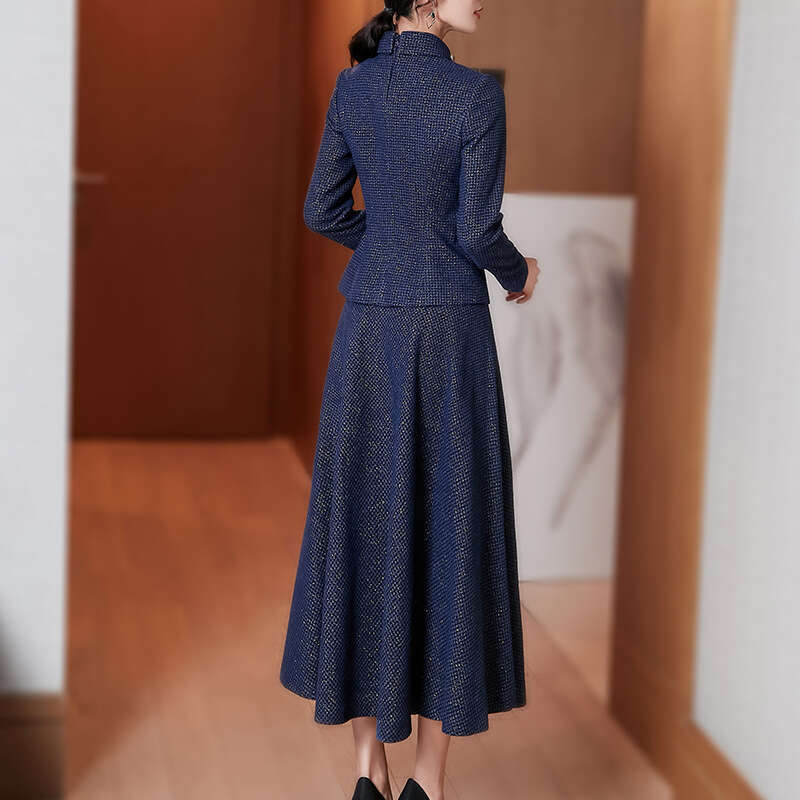 Blue Tweed Style Woolen Suit Autumn New Elegant and Dignified High-end Slimming Two-piece Set for Women