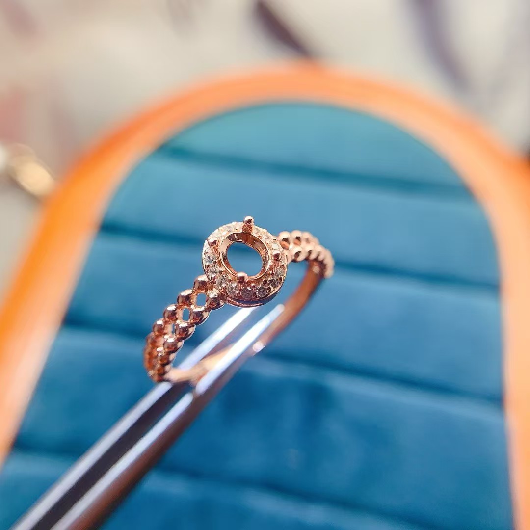 4mm*5mm Oval gemstone ring setting for engagement ring DIY 18K gold plated 925 silver jewelry making supplier