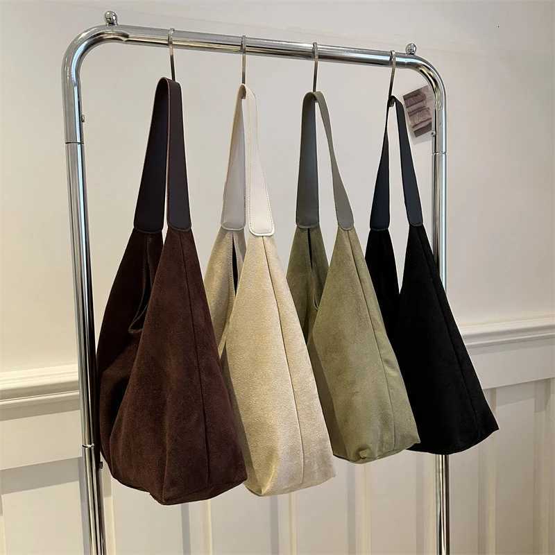 Vintage Womens Bag Large Capacity Suede Shoulder Bag Solid Color Simple Design Casual Commuter Shopper Tote G250729