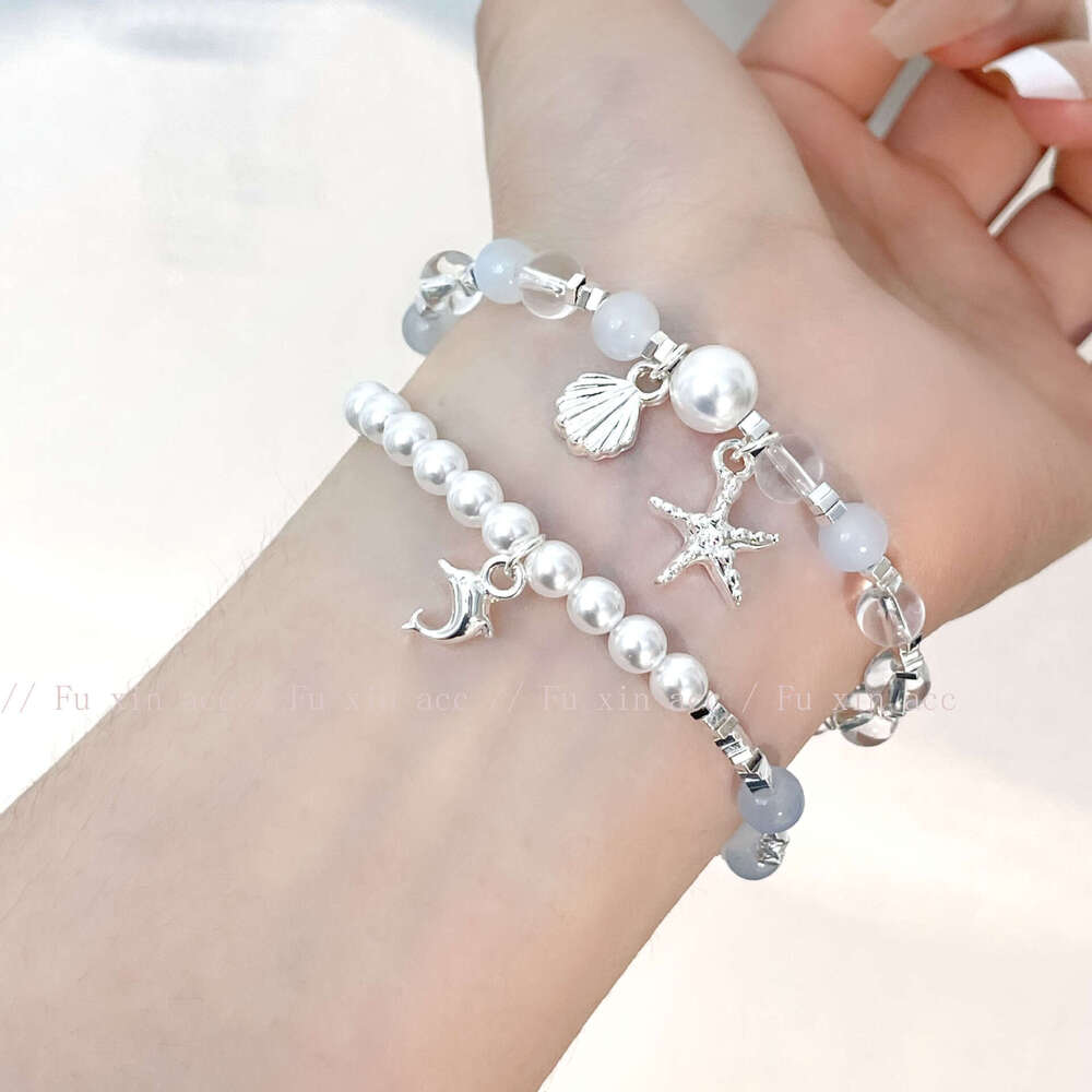 Blue~Sier Fragment Pearl Starfish Shell Beaded Light Niche High-end Exquisite Bracelet d15