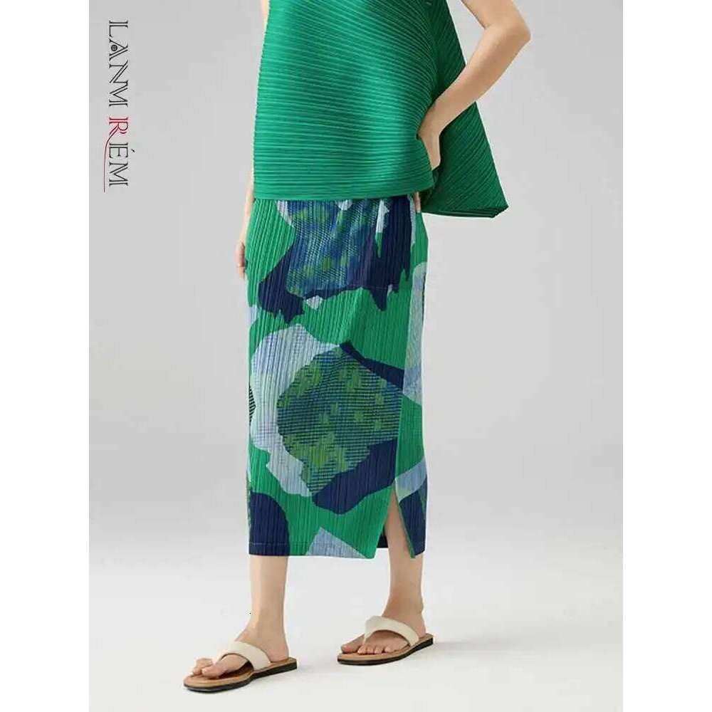 Pleated Clothes Summer New Elegant Temperament Slit Printed Half Slim Fit Versatile A-line Skirt 2DB2687