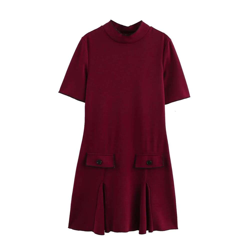 Women's Clothing 2024 Autumn Winter New Sleeve Round Neck Wave Style Wide Hem Short Dress 5584697