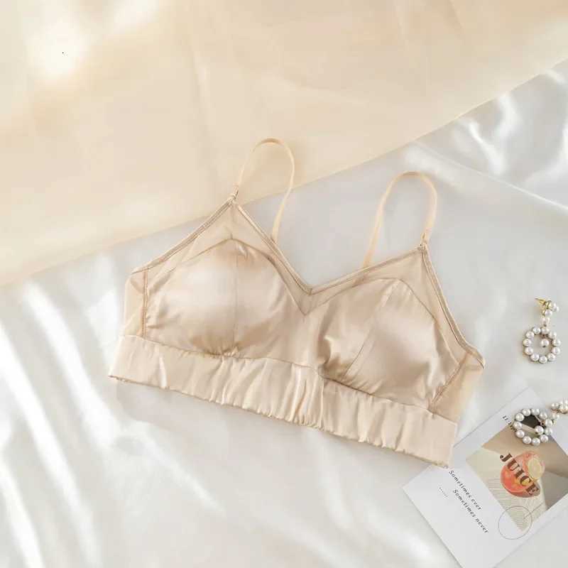 Womens Summer Mulberry Silk Satin French Solid THin SmooTH Silk 3/4 Cup Underwear Ladies Bra Z250730