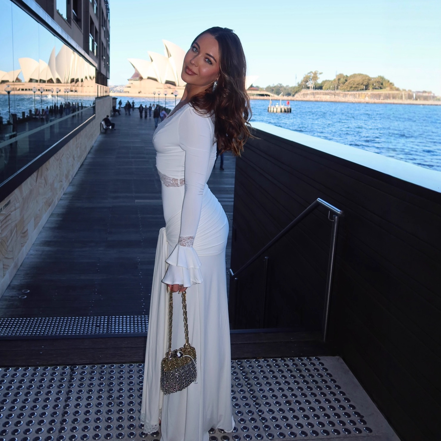 Womens New Fashion Bell Sleeve Lace Trim Dress Sexy Evening Gown Autumn Winter Dress