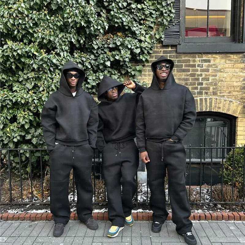 Solid Color Couple Hooded Sweatshirt Casual Loose Sports Pants Set for Autumn and Winter Y2K New Mens Hoodie Fitness Pants Set XJ250731