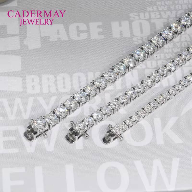 Cadermay Hip Hop Jewelry 3-5mm Round Pure 925 Silver Moissanite Diamond D Vs1 Tennis Chain Bracelet