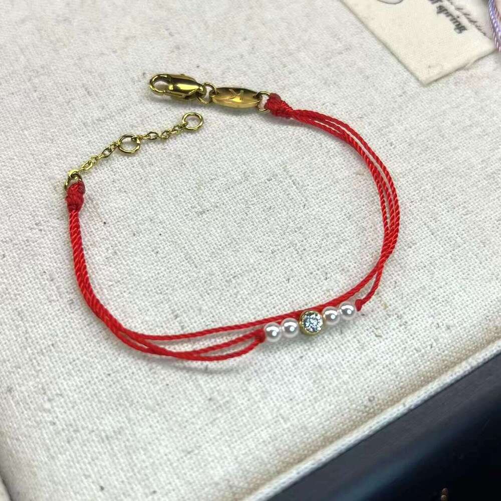 Titanium Steel French Red Rope Single Dia Multi-Rope Pearl Dopamine Niche Simple Layered Wear Non-Fading Handmade Weaving