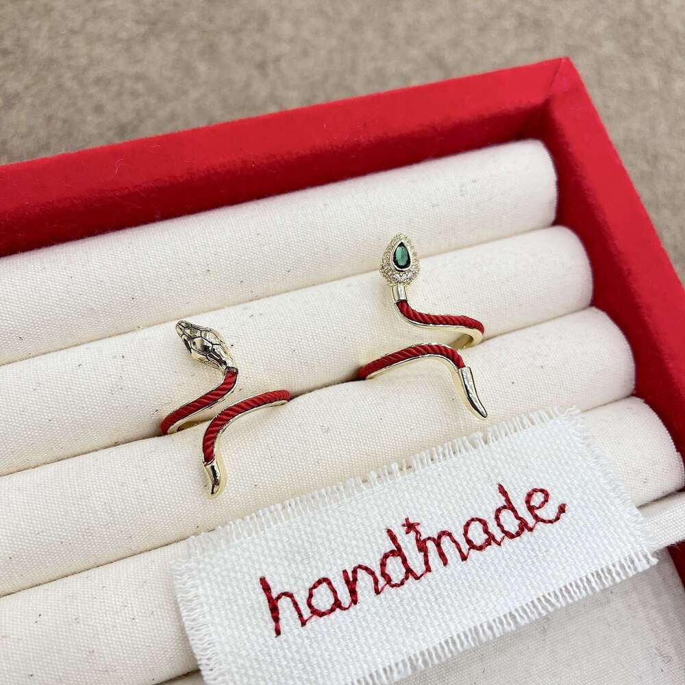 Festive Red Rope Zodiac Snake Open Birth Year Fortune Index Finger Design New Chinese Style Ring 8c4