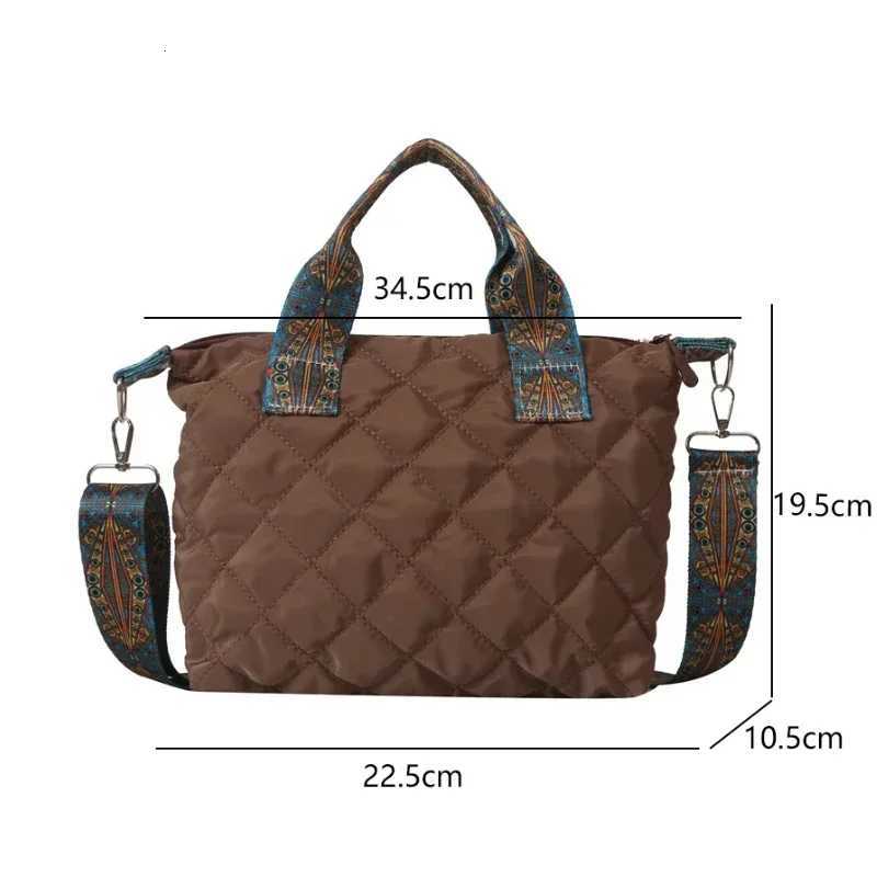 Women Wide Shoulder Belt Handbag Large Capacity All-Match Shopping Tote Bag Fall/Winter Rhombus Space Cotton Shoulder Bag Y250730