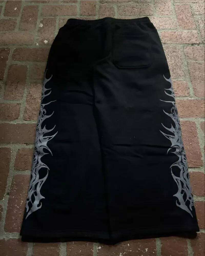 Y2K Gothic Retro Haruku Printing Loose Elastic Waist Cotton Straight Pants Hip-Hop Casual Joker Street Wear For Men and Women