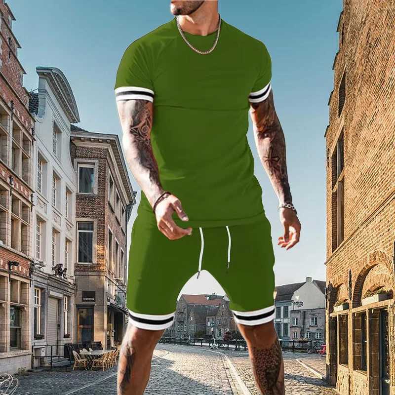 2025 EUROPEAN AND AMERICAN Mens Summer Loose Set Short Sleeved Shorts Sports Set Running and Fitness Sportswear TWO-PIECE SET XJ250731