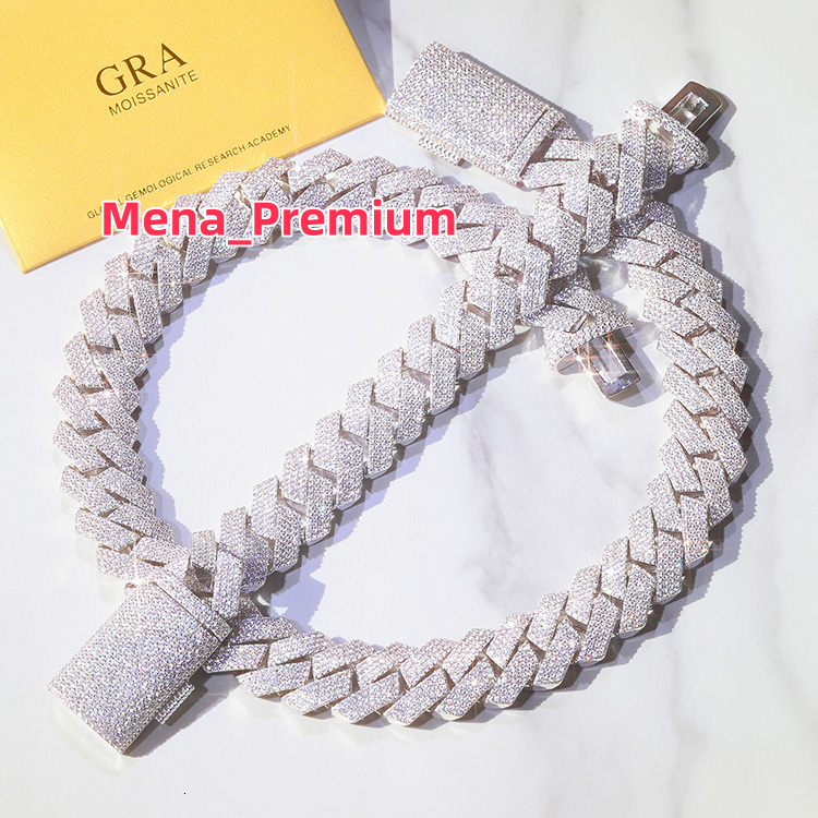 VVS Moissanite Necklace with 925 Silver 18K Gold Plating GRA Certificate 4 Row Wide 16mm 20mm Cuban Link Hip Hop Life Style
