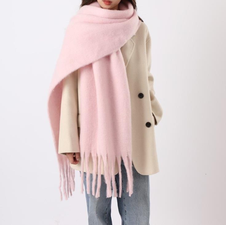 Mohair Scarf Winter Women White Large Scarf Soft Pure Color Scarf Tassel Neck Warmer High-end Gift Box 250726
