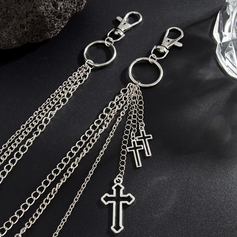 Punk Silver Color Multilayer Cross Pendant Pants Chain for Women Fashion Hip Hop Rock Jean Chain Waist Chain Decor Jewelry 250729
