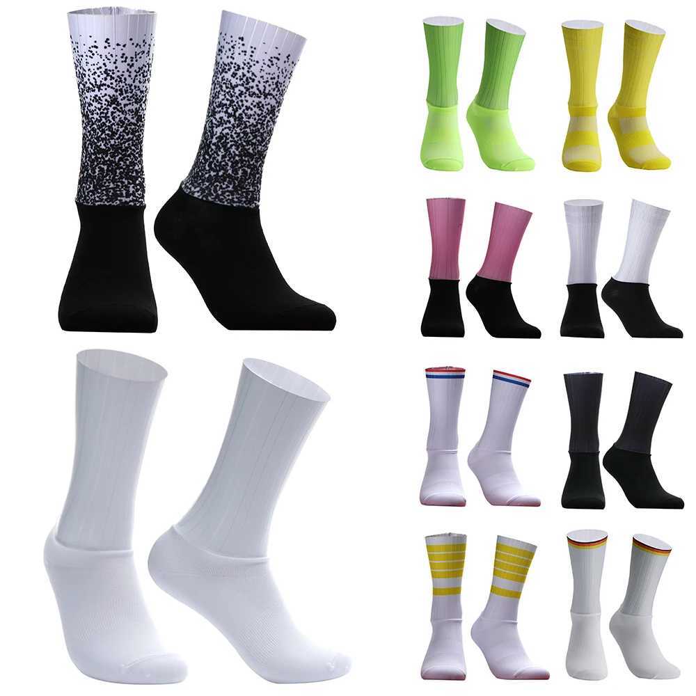 2024 Cycling Anti-Slip Whiteline Silicone Summer Aero Socks Men Bicycle Sport Running Bike Socks Cycling Socks Z250731