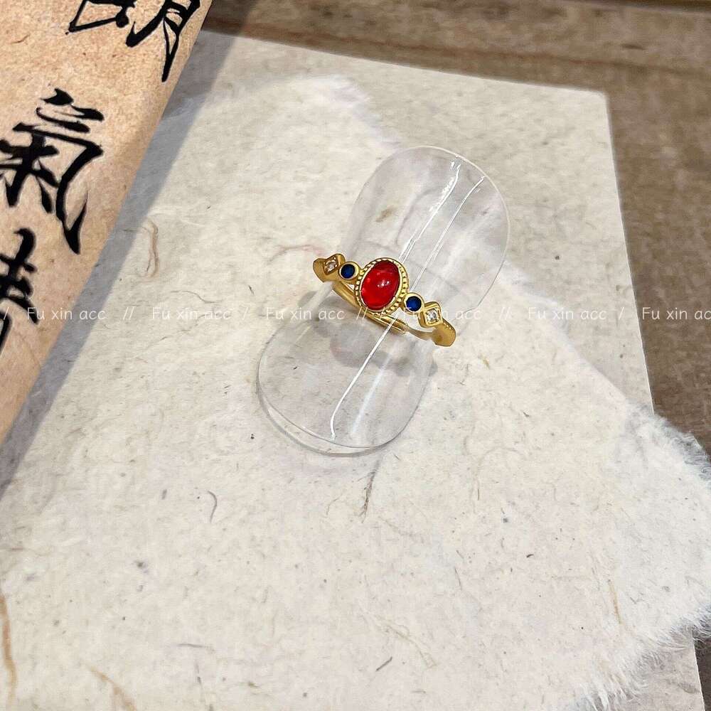 Blue and White Zircon Mancalong Style Light Luxury Niche Open Ring Fashion Simple High-end Feel Jewelry 1bb