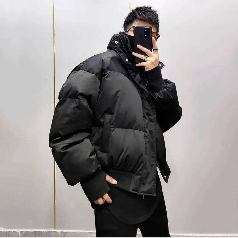 Men's Standing Collar Padded New High-end Short Two-piece Jacket Loose and Winter Design Warm Thick Bread Parkas