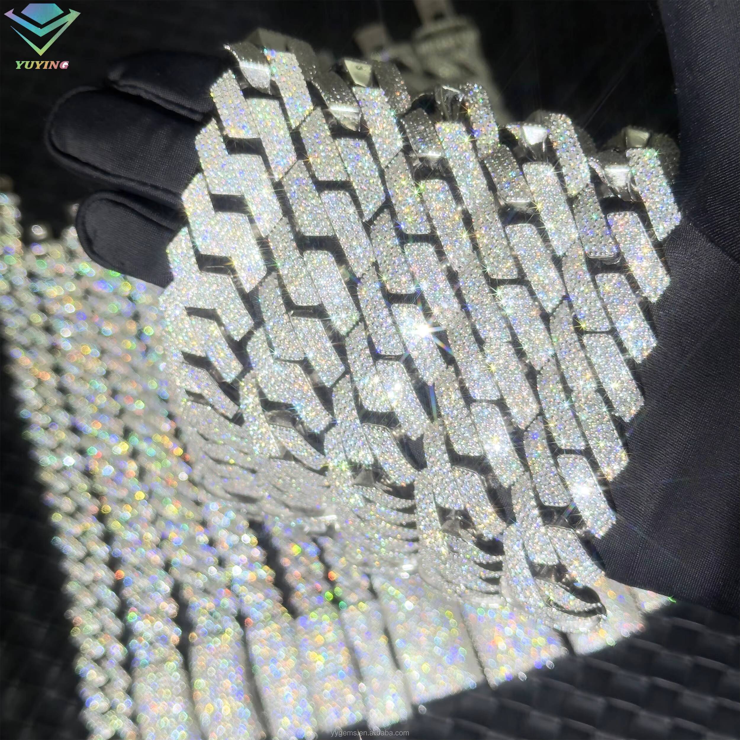 15mm 20mm 3rows Heavy Weight Cuban Link Chain 925 Sterling Silver Moissanite Solid Necklace Hiphop Gold Plated Jewelry