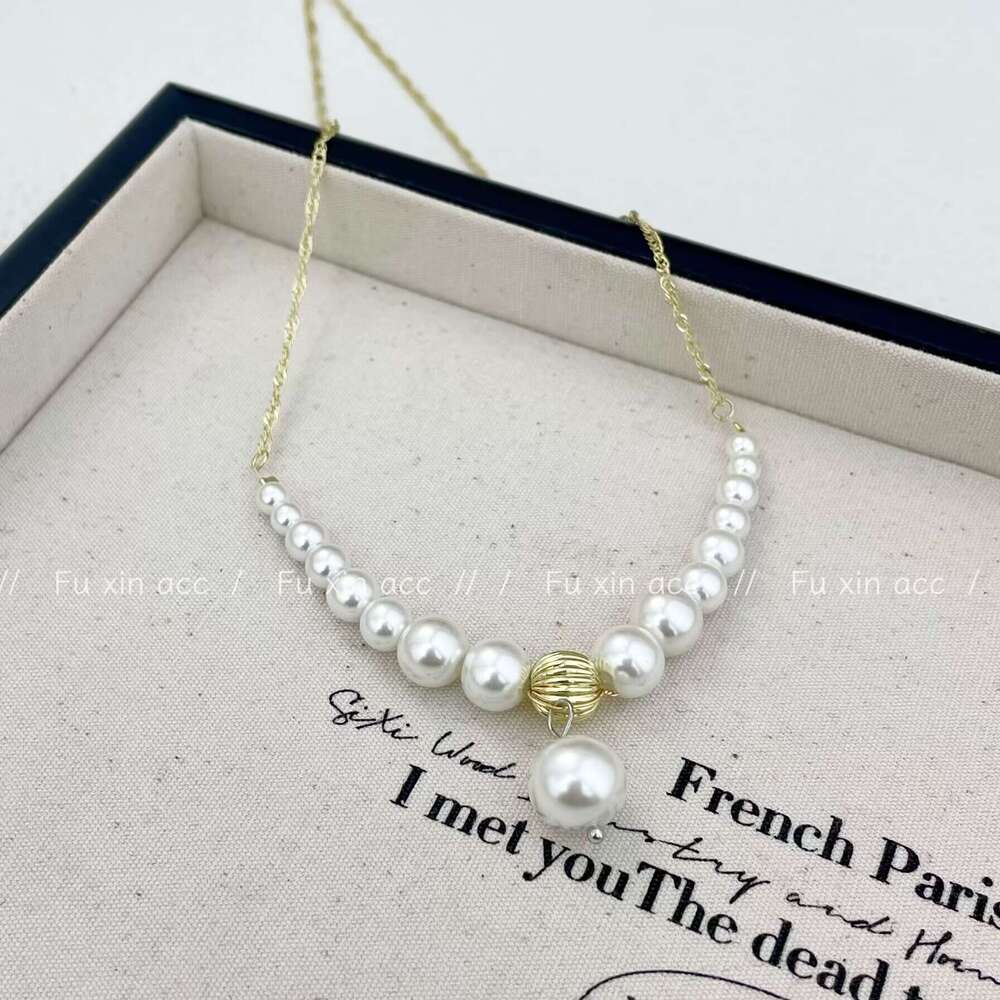 Gold Sier White Gradient Pearl Necklace New Exquisite Versatile Sweater Chain Niche Fashion Design High-end Choker 4eb
