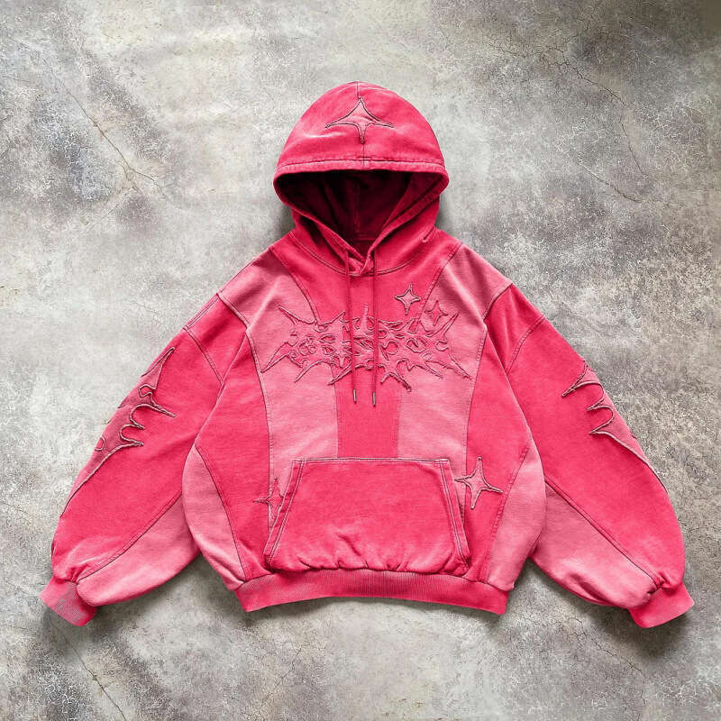 2025 American Street Style Y2K Thick Patchwork Hoodie New Trend Unisex Loose High Weight Sweatshirt