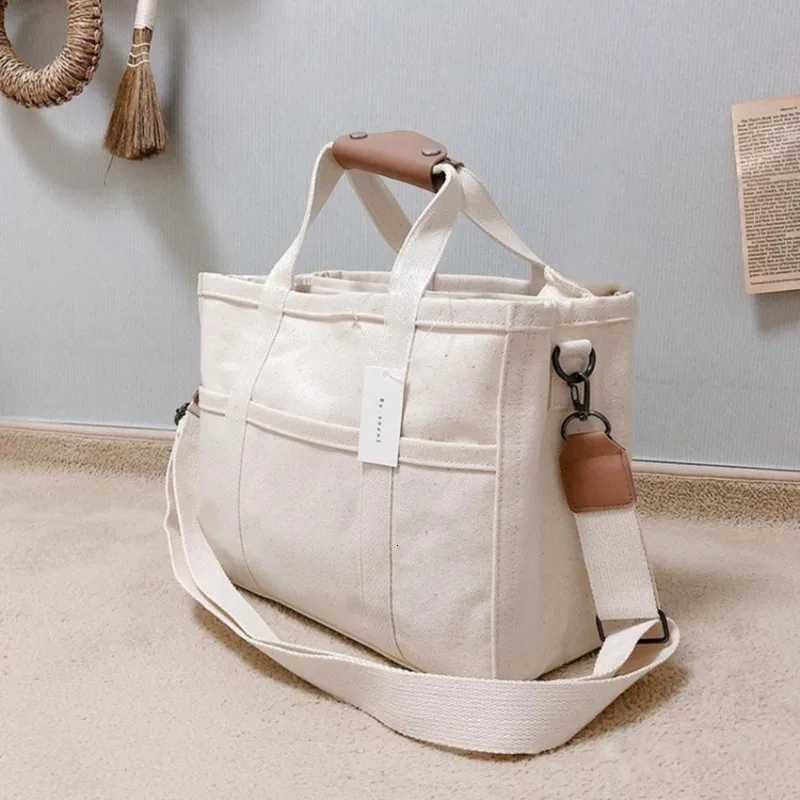 Womens Casual Canvas Handbag Multi-pocket Large Capacity Tote Bag Adjustable Shoulder Strap Casual Shoulder Shopper Bag Female Y250730