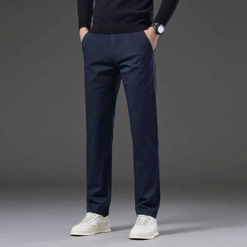 2025 Men's Summer Mid Waist Straight Leg Business Casual High-End Pure Cotton Fashionable Versatile Pants