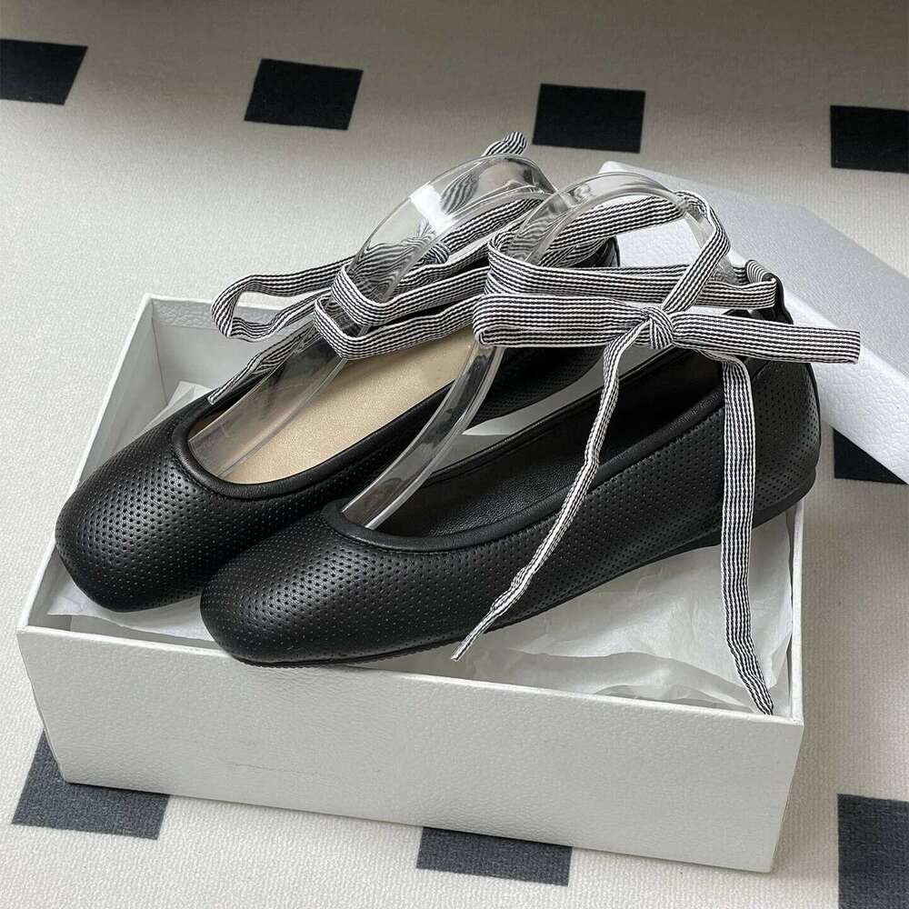 New Women Size34-43 Genuine Leather Ballet Flats Ankle Strap Square-Toes Solid Colors Designer Shoes Zapatillas De Mujer caf