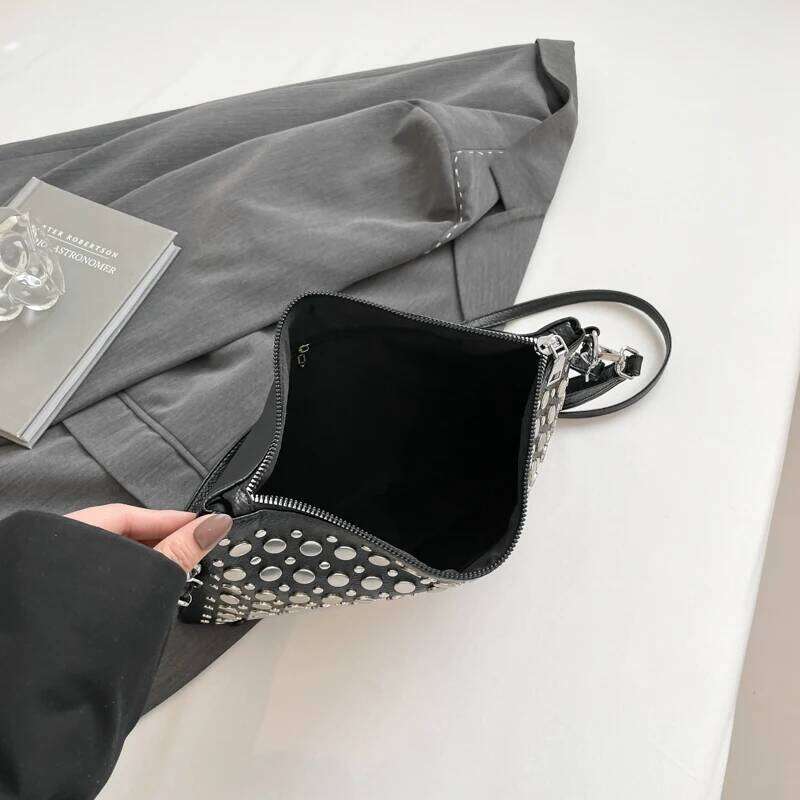 Retro Small Rivets PU Leather Shoulder Bag For Women 2025 New Punk Style Handbags And Purses Females Crossbody Bags