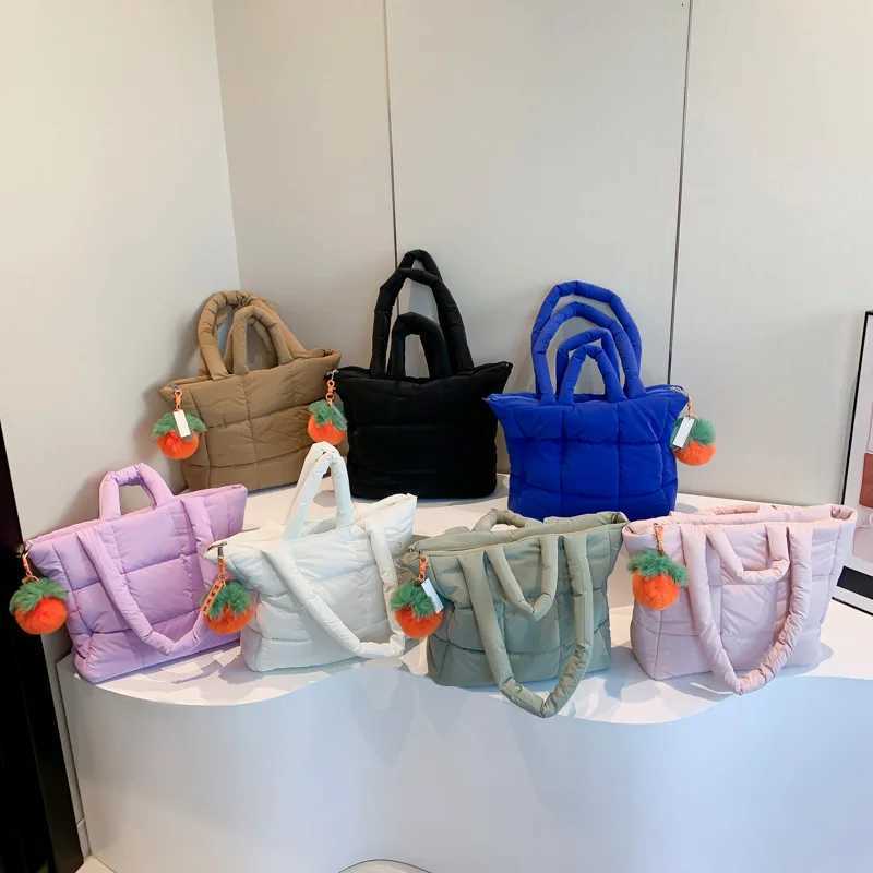 Casual Quilted Puffer Tote Bag Large Capacity Padded Women Shoulder Bags Trend Nylon Down Cotton Lady Handbags Big Shopper Purse Y250730