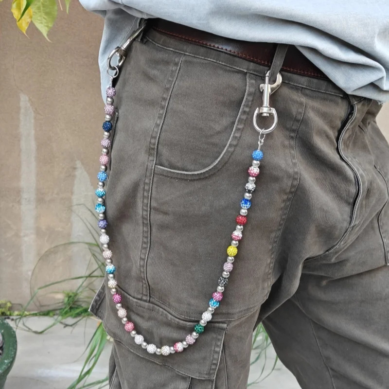 Round Bead Rhinestone Multicolor Punk Pants Chain Unisex Ones Waist ious Accessories Gothic Multi-functionChain For Bag 250729