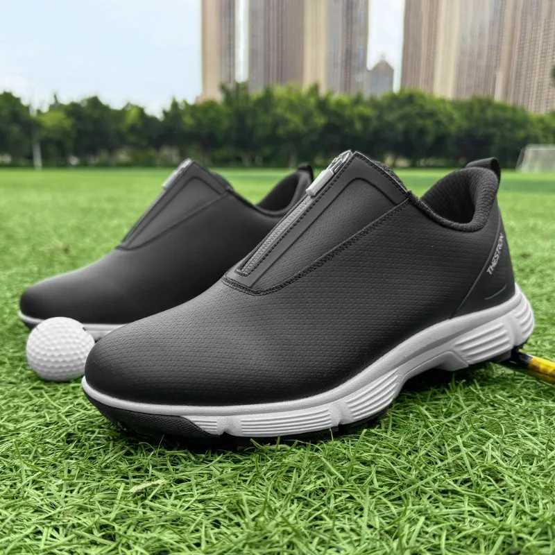 Golf Shoes for Men Comfortable Zip Athletic Shoes Men Anti-Slip Leather Spikes Golf Training Shoe Men Walking Shoes Y250731