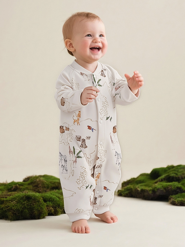 Newborn A-type clothes autumn and winter baby jumpsuit cotton wool baby clothes nightgown