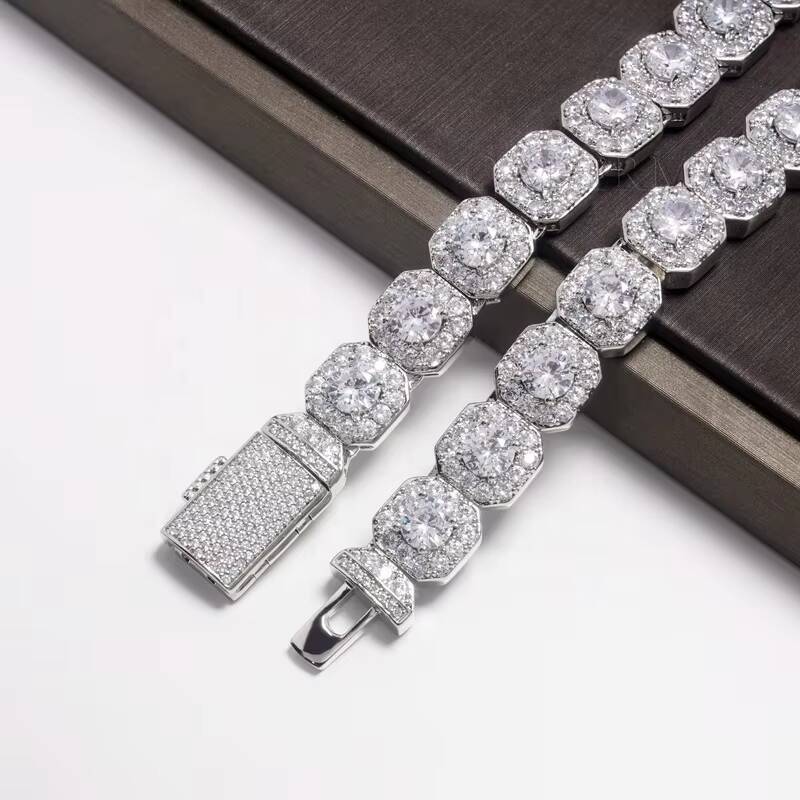 Moissanite 925 Sterling Silver 10mm 12mm Trendy Hip Hop Jewelry Iced Out Rock Candy Tennis Diamond Necklace Tennis Bracelet