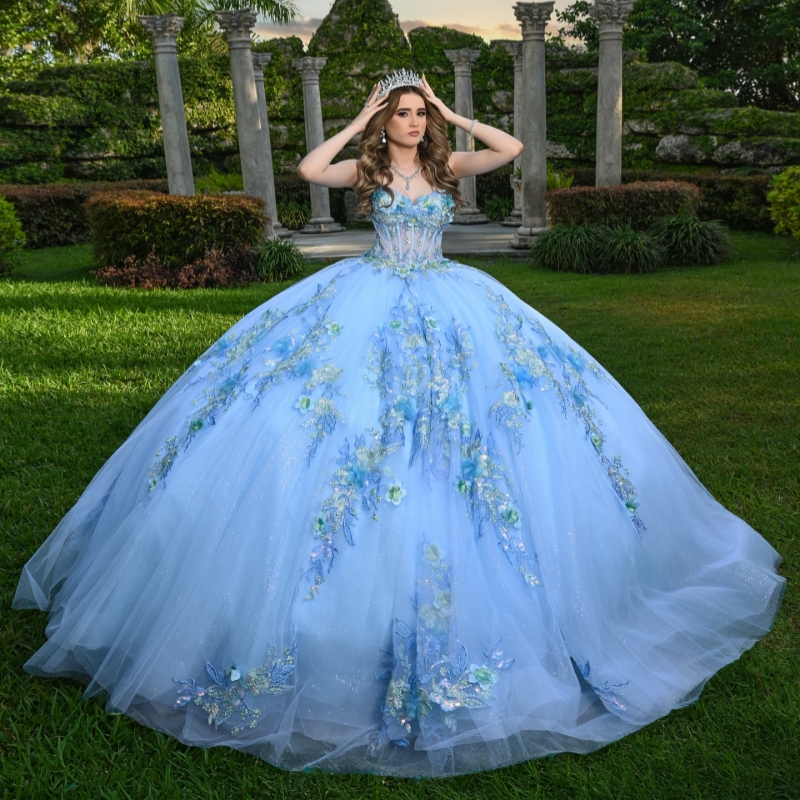 Blue Shiny Quinceanera Dresses Off The Shoulder Applique Lace Beads Tull Ball Gown Vestidos De 15 Anos Sweet 16 Dress