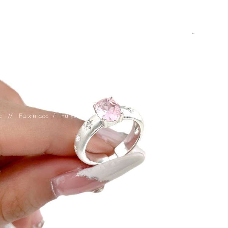 Meteor Silver White Brushed Pink Zircon Korean Style Exquisite Gentle Open Ring Niche Fashion High-end Design Jewelry c43