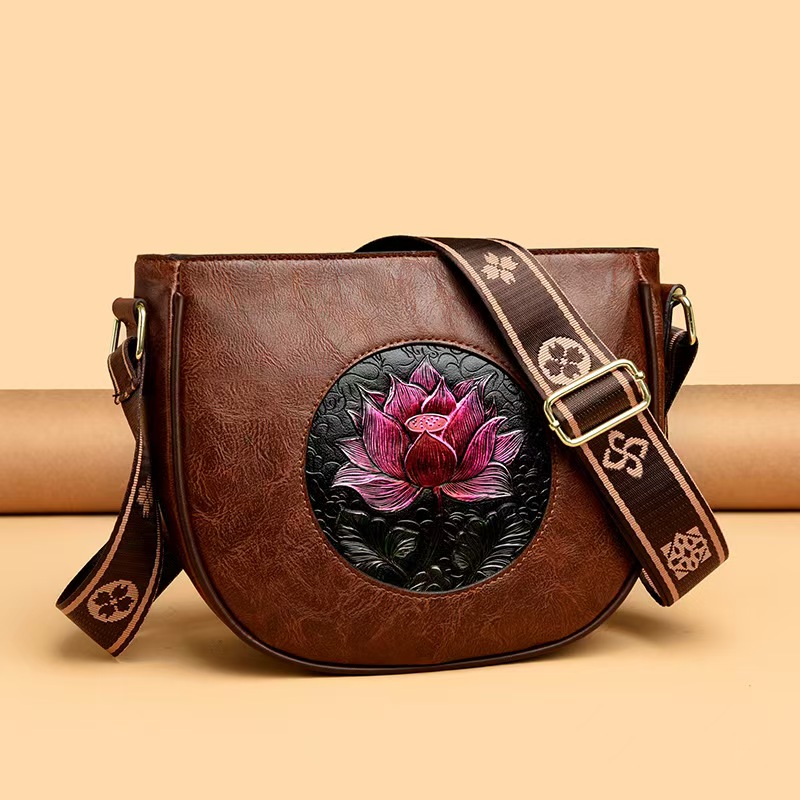 Flower Handbag Designer Leather Shoulder Messenger Crossbody Bags for Women Mother Sac A Main with Wide Strapluxury bag tote bag