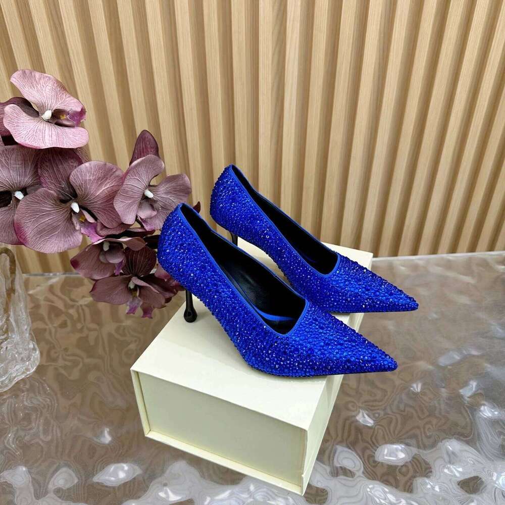 Women Size34-42 Silk Genuine Leather Crystal Pumps Super High Heels Wedding Pointed Toe Designer Shoes Zapatillas De Mujer 073