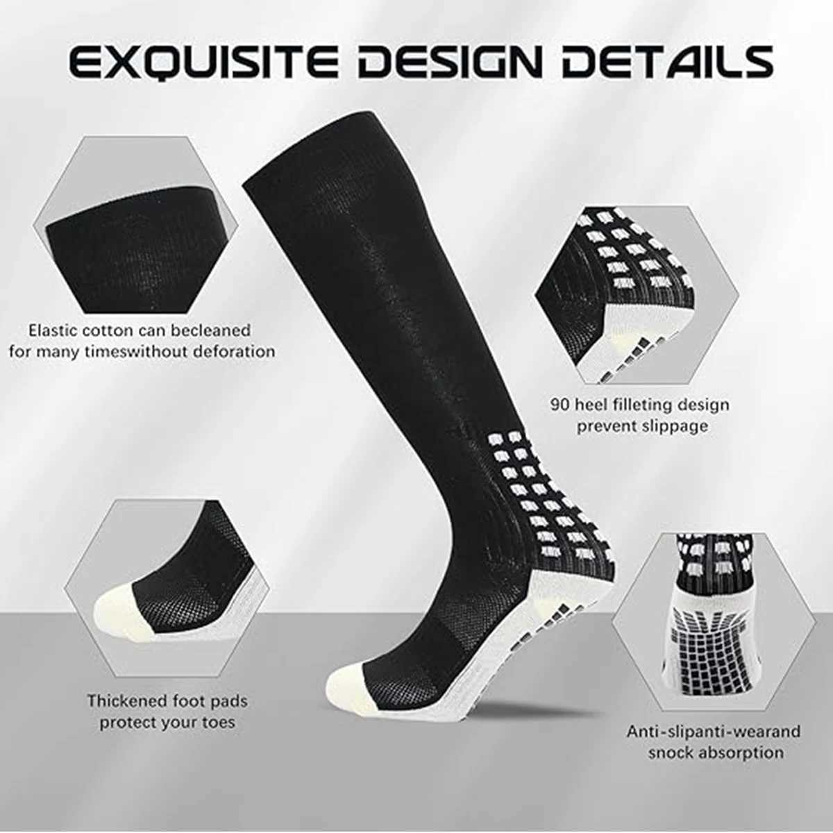 Anti-Slip Soccer Knee Socks Non-Slip Football/Basketball/Hockey Sports Grip Socks 1/2 Pairs Z250731