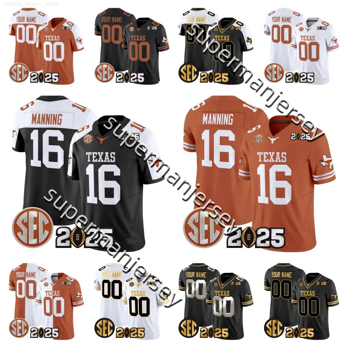 james 2025 Custom Texas Longhorns College football jersey All Stitched Quinn Ewers Arch Manning 16 Men Women Youth Size S-3XL Worthy Jerrick Gibson Earl Campbell