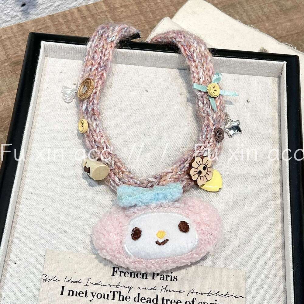 Cute Cartoon Meowing Cat Collar for Girls Sweet Niche Simple Woven Plush Woolen Doll Clavicle Chain e2a
