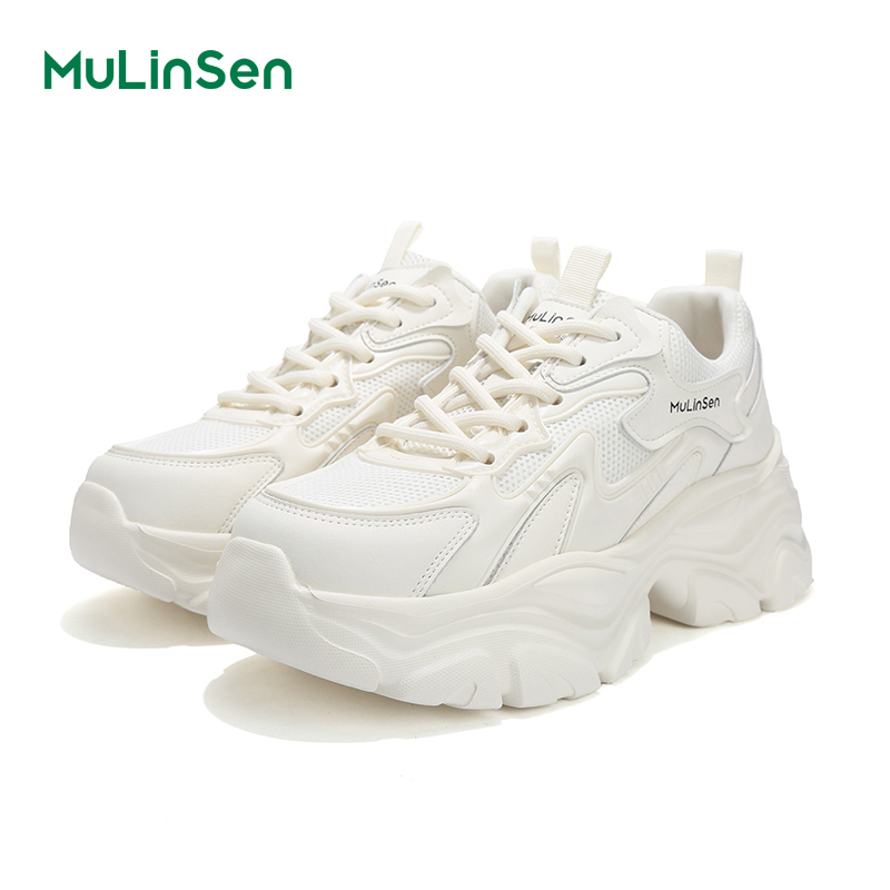 Mulinsen women's shoes 2025 new white sneakers breathable casual sports shoes show small feet summer thick-soled dad shoes