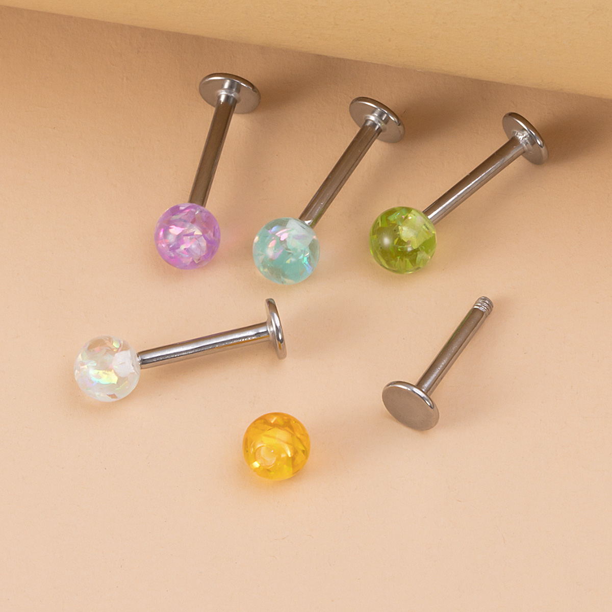 Aobao glitter lip studs, stainless steel ear studs, flat bottomed body piercing jewelry, ear ring wholesale