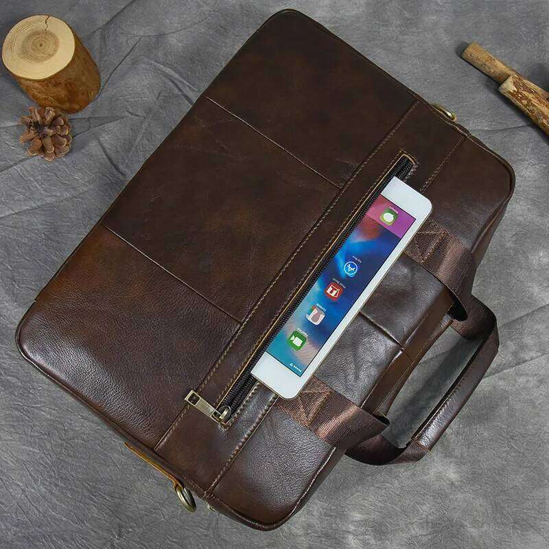 Genuine Leather Briefcase Bag 15.6 inch laptop computer cowskin handbag for men male leather crossbody shoulder bag